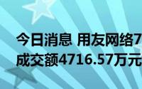 今日消息 用友网络7月28日现2笔大宗交易，成交额4716.57万元