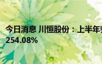 今日消息 川恒股份：上半年归母净利润3.71亿元，同比上涨254.08%