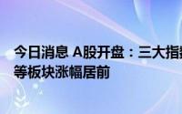 今日消息 A股开盘：三大指数集体高开，工业金属、贵金属等板块涨幅居前