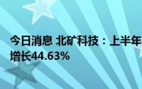 今日消息 北矿科技：上半年归母净利润4653.38万元，同比增长44.63%