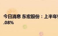 今日消息 东宏股份：上半年归母净利润1.3亿元，同比增长5.08%