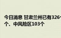 今日消息 甘肃兰州已有326个风险区降级，现有高风险区72个、中风险区103个