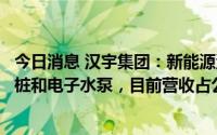 今日消息 汉宇集团：新能源汽车配件方面的主要产品是充电桩和电子水泵，目前营收占公司营收比例较小