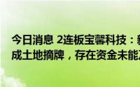 今日消息 2连板宝馨科技：新能源高端智能制造项目近期完成土地摘牌，存在资金未能及时到位风险