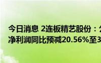 今日消息 2连板精艺股份：公司近期经营情况正常，上半年净利润同比预减20.56%至38.72%