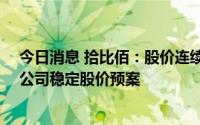 今日消息 拾比佰：股价连续20日低于每股净资产，已触发公司稳定股价预案