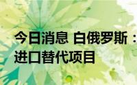 今日消息 白俄罗斯：与俄罗斯敲定13亿美元进口替代项目