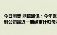 今日消息 鼎信通讯：今年累计收政府补助1785.84万元，达到公司最近一期经审计归母净利润11.4%