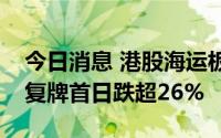 今日消息 港股海运板块持续走低，蓝河控股复牌首日跌超26%