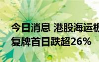 今日消息 港股海运板块持续走低，蓝河控股复牌首日跌超26%