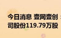今日消息 壹网壹创：截至7月31日，回购公司股份119.79万股