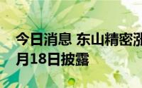 今日消息 东山精密涨近1%，半年度报将于8月18日披露