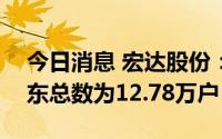 今日消息 宏达股份：截至3月31日，公司股东总数为12.78万户