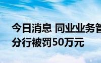 今日消息 同业业务管理不到位，渤海银行一分行被罚50万元