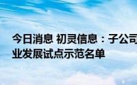 今日消息 初灵信息：子公司入选2022年重庆市数字经济产业发展试点示范名单
