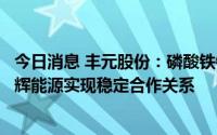 今日消息 丰元股份：磷酸铁锂正极材料方面已与比亚迪、鹏辉能源实现稳定合作关系