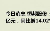 今日消息 恒邦股份：上半年归母净利润2.65亿元，同比增14.02%