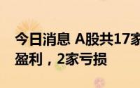 今日消息 A股共17家公司披露半年报，15家盈利，2家亏损