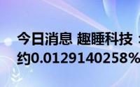 今日消息 趣睡科技：创业板IPO网上中签率约0.0129140258%