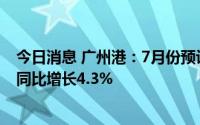 今日消息 广州港：7月份预计完成货物吞吐量4587.2万吨，同比增长4.3%