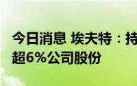 今日消息 埃夫特：持股5%以上股东拟减持不超6%公司股份