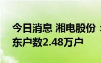 今日消息 湘电股份：截至7月29日，公司股东户数2.48万户