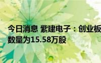 今日消息 紫建电子：创业板IPO网上投资者放弃认购的股份数量为15.58万股