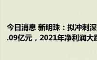 今日消息 新明珠：拟冲刺深交所主板IPO上市，预计募资20.09亿元，2021年净利润大跌