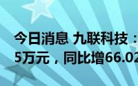 今日消息 九联科技：上半年归母净利5122.95万元，同比增66.02%
