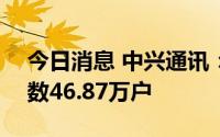 今日消息 中兴通讯：截至7月29日，股东户数46.87万户