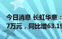 今日消息 长虹华意：上半年归母净利7973.27万元，同比增63.19%