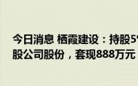 今日消息 栖霞建设：持股5%以上股东南京高科减持200万股公司股份，套现888万元