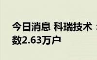 今日消息 科瑞技术：截至7月31日，股东户数2.63万户