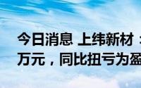 今日消息 上纬新材：上半年净利润3651.05万元，同比扭亏为盈