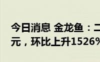 今日消息 金龙鱼：二季度归母净利润18.6亿元，环比上升1526%