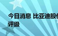 今日消息 比亚迪股份：获瑞银维持“买入”评级
