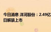 今日消息 洋河股份：2.49亿股IPO前已发行的股份将于8月9日解禁上市