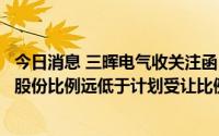 今日消息 三晖电气收关注函：要求说明控股股东拟受让公司股份比例远低于计划受让比例的原因
