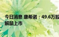 今日消息 康希诺：49.6万股IPO战略配售股将于8月15日起解禁上市