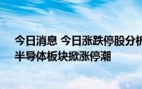 今日消息 今日涨跌停股分析：69只涨停股，19只跌停股，半导体板块掀涨停潮