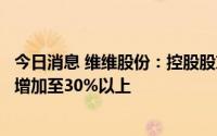 今日消息 维维股份：控股股东持股比例因注销回购股份被动增加至30%以上