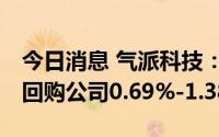 今日消息 气派科技：拟2500万元-5000万元回购公司0.69%-1.38%股份