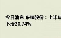 今日消息 东睦股份：上半年归母净利润4807.8万元，同比下滑20.74%