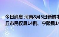 今日消息 河南8月5日新增本土无症状感染者28例，其中商丘市民权县14例、宁陵县14例