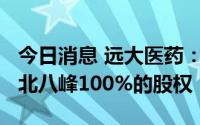 今日消息 远大医药：拟不超过2.7亿元收购湖北八峰100%的股权