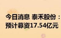 今日消息 泰禾股份：拟冲刺创业板IPO上市，预计募资17.54亿元