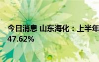 今日消息 山东海化：上半年净利润比上年同期调整后增加147.62%