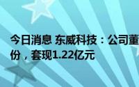 今日消息 东威科技：公司董事、大股东减持100万股公司股份，套现1.22亿元