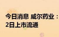 今日消息 威尔药业：192.46万股限制股8月12日上市流通