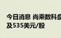 今日消息 尚乘数科盘初一度跌25%，最低触及535美元/股